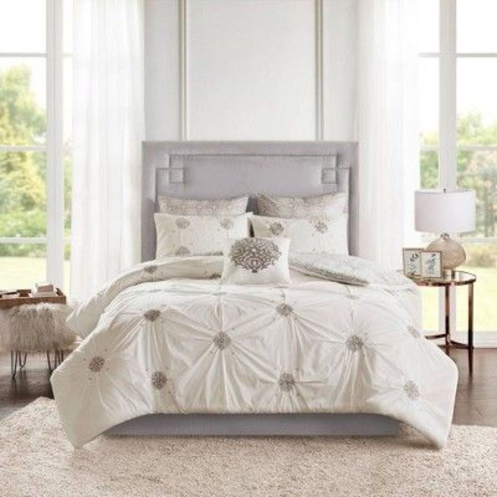 Alicia King/California King 6pc Cotton Comforter Set Gray/Ivory - Open Box - Picture 2 of 5